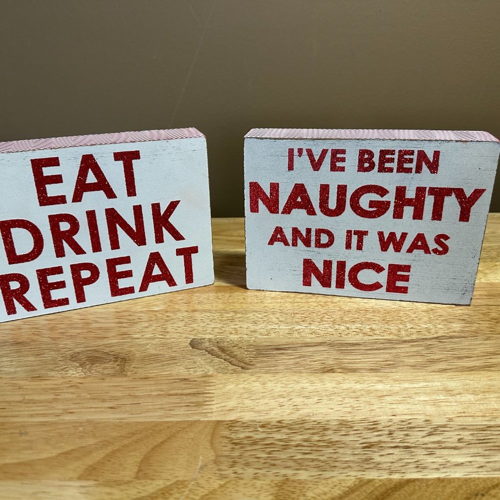 Glittery holiday home decor signs